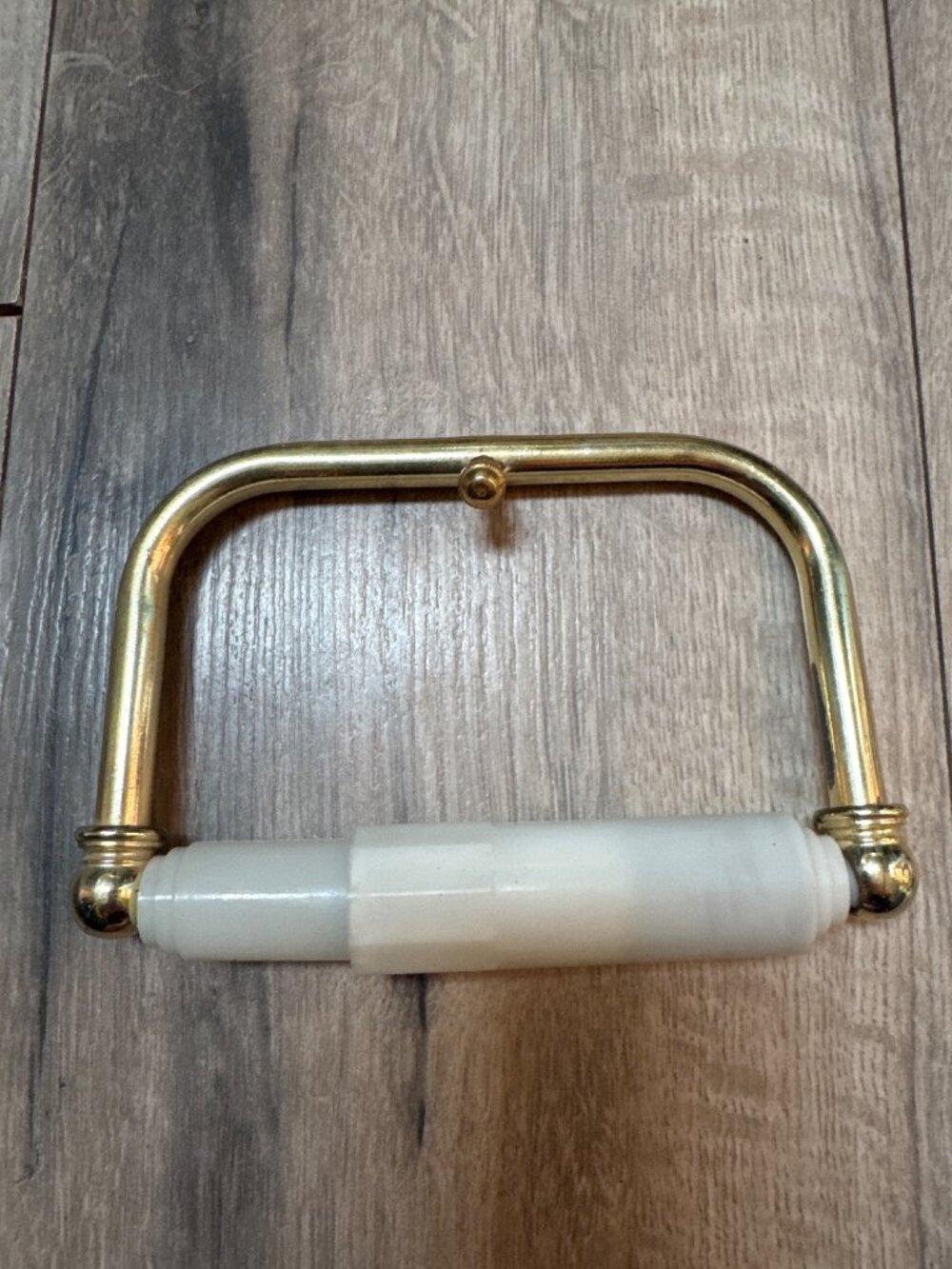 Vintage JADO MCM Solid Brass & White Ceramic Toilet Paper Holder 6" Wide 4" Tall